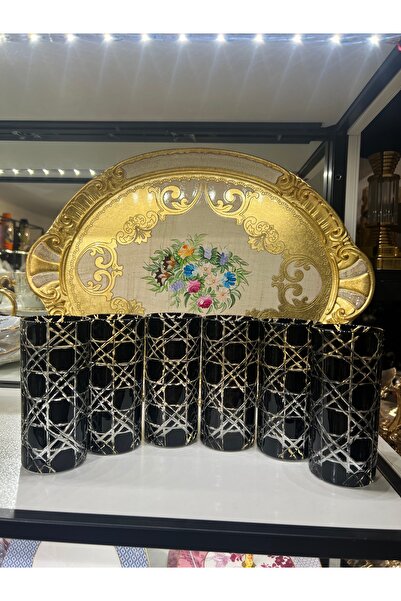 veraev Paşabahçe Bardak Pip Dekor El Kesme Bardak petek siyah