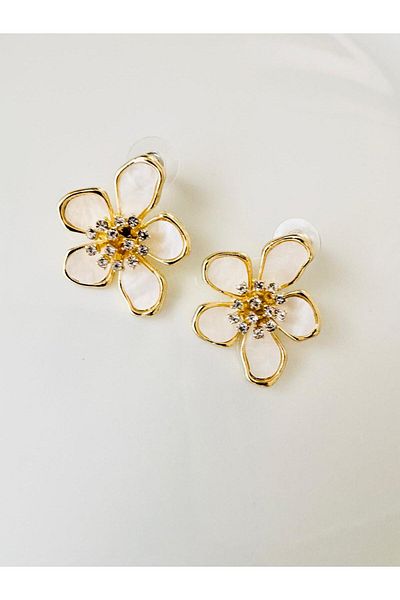 DEVİ fashion Zircon Stone Pearlescent Flower Earrings