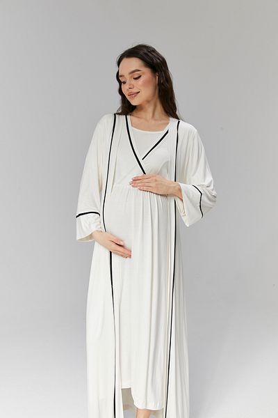 BLACKMORE Women's Ecru Viscose Design Cotton Maternity Nightie-Morgeness Set of 2