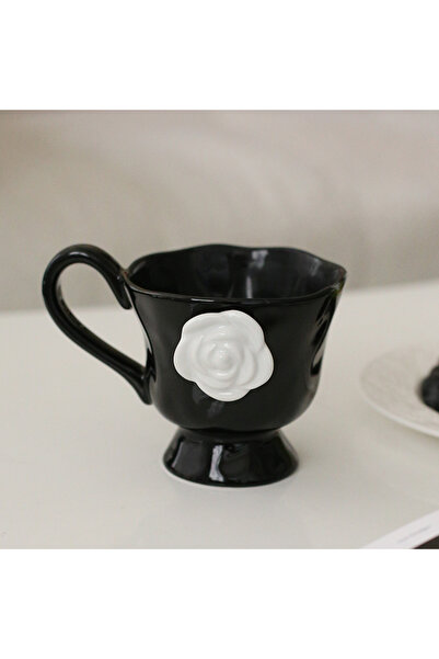 Choice كوب كاميليا فاخر بتصميم مميز من السيراميك، سعة 350 مل، أسود، سعة 301-4...