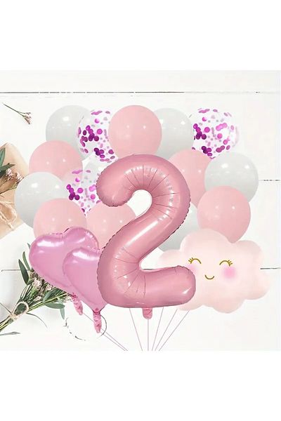 Bkmc Pink Number Age Foil Balloons Pink Cloud Foiled Birthday Party Set Ornament