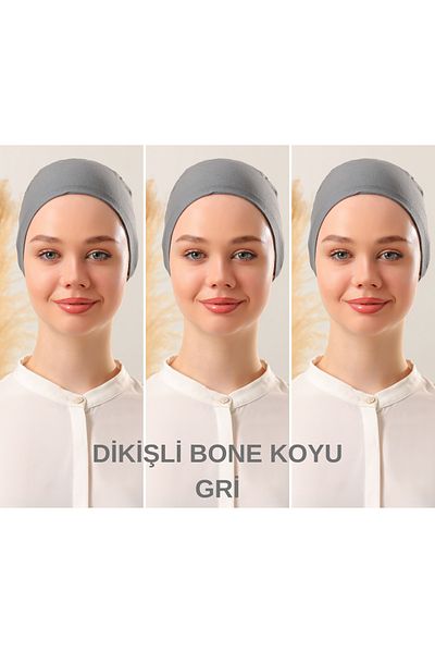 Melodi Scarf Dark Gray Hijab Combed Cotton Bonnet - Set of 3 with Ties
