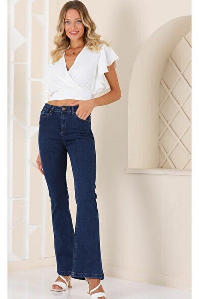 WODDİ جينز JnsWrld بخصر عالٍ وأرجل واسعة قابلة للغسل باللون الأزرق الداكن مع ...