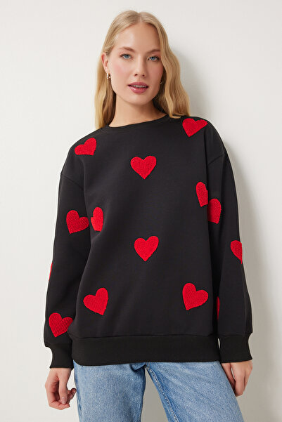 Lovelyİstanbul Hanorac negru tricotat - inimă și textura, raster LMP0004