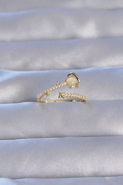 Skygo Brass Gold Zircon Cubic Zirconia Pearl Adjustable Ring - TJ-BYK3223