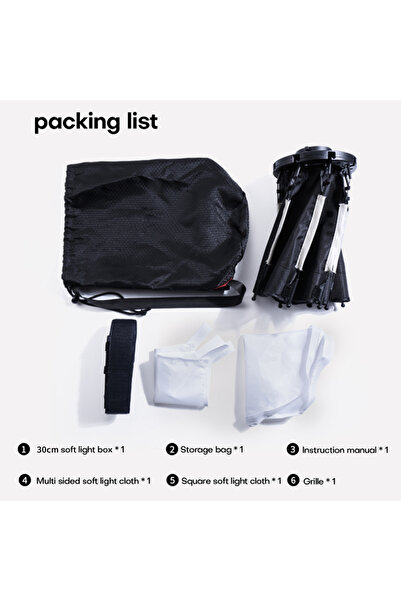 Choice صندوق إضاءة مكافئ أسود اللون 30 سم، حامل صغير من نوع بوينز، سهل التركيب والفك للتصوير المستمر في الاستوديو
