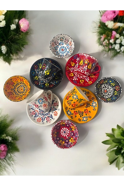 Artistic Quality Dekoratif 4 Kişilik Şık Lale Çini Tasarımlı Tamamen El Yapım...