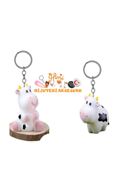 himi bijuteri aksesuar 2-Piece Cow Lover Keychain Backpack Ornament Auto Keyc...