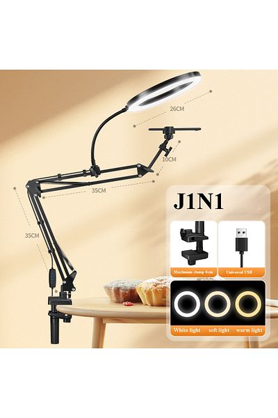 ZTree Black Led Fill Light With Flexible Arm Phone Holder Stand For Video Recording Live Streaming Cooking