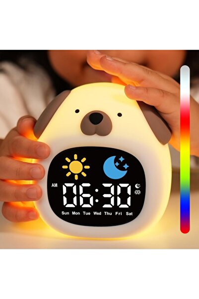Choice Dog Shape Alarm Clock for Kids Puppy-Shape Toddler Sleep Training Clock Cute Touch Night Light for C