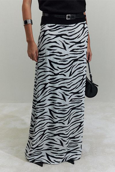 Suud Collection Fehér Zebra Maxi szatén szoknya