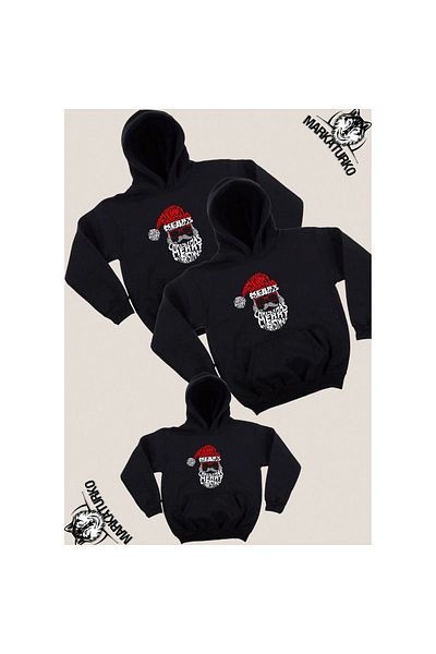 MarkaTurko New Year's Special Design Back Printed Black Hooded Unisex 3-Piece Combination Sweatshirt 2024-205