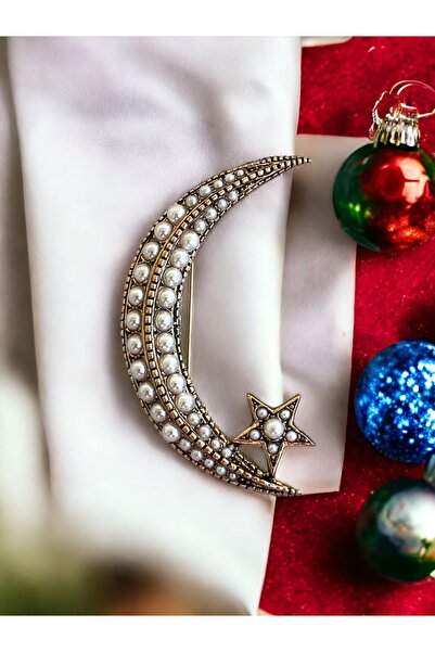 FAYRA ACCESSORIES İnci Ay Yıldız Broş