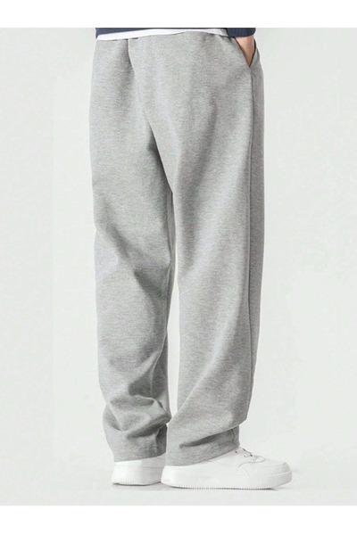 yx yustex sport Gri Düz Paça Baggy Kalıp Rahat Giyim Eşofman Altı