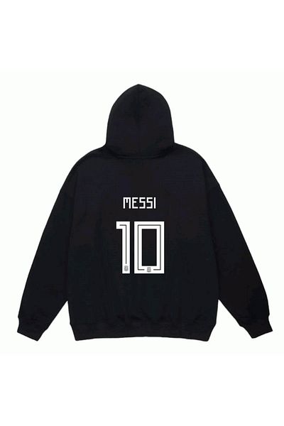 MarkaTurko Унисекс суитшърт с качулка и дизайн на MESSI, черен, 11-23C