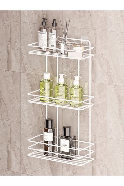MultiStore Stainless Metal Thermoplastic Shower Shelf - Shampoo Holder Bathroom Organizer White Tş03