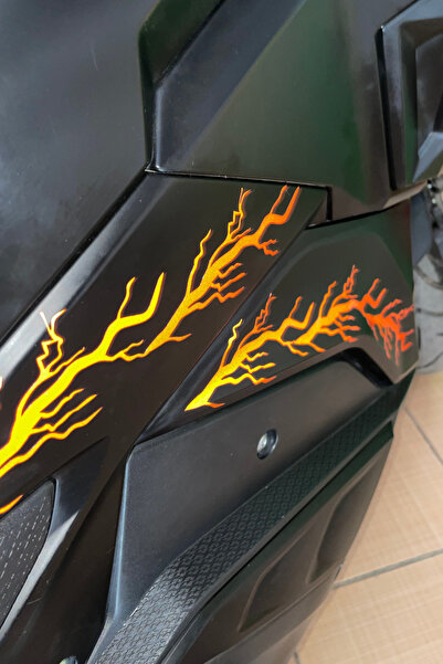 Banxtre Motor için Gece Parlayan Reflektörlü Turuncu Yıldırım Şimşek Sticker ...