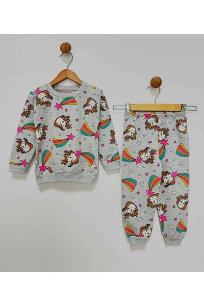 By Cwhr Unicorn Printed Girl's Seasonal Pajama Set - 100% Cotton 2 Thread