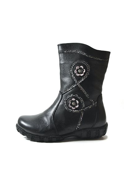 Onlo Ayakkabı Onlo Shoes OP.28 Γνήσιο Δερμάτινο Μαύρο Κεντημένο Κοριτσίστικο Μποτάκια