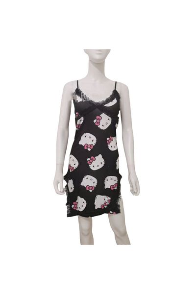 Choice M Black Hello Kitty Ladies Nightdress Slip Dress Sanrio Anime Peripheral Cartoon Cute Sweet Pajamas