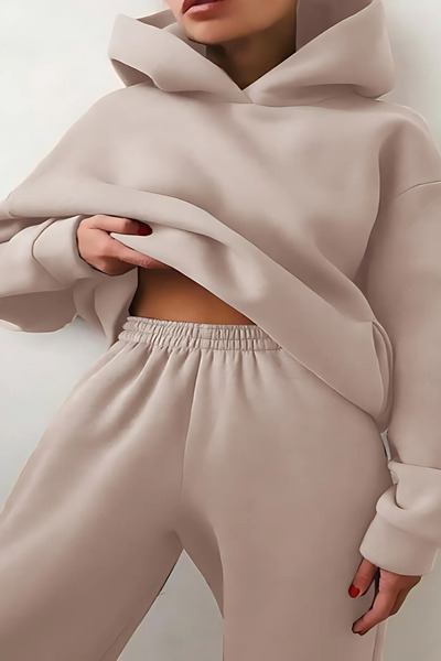 Runades Women's 3 Thread Relaxed Fit Hooded Sweatpants Set with Elastic Legs ...