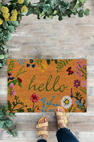 KARMAT سجادة باب أمامية مكتوب عليها Hello، مناسبة للديكور الداخلي والخارجي