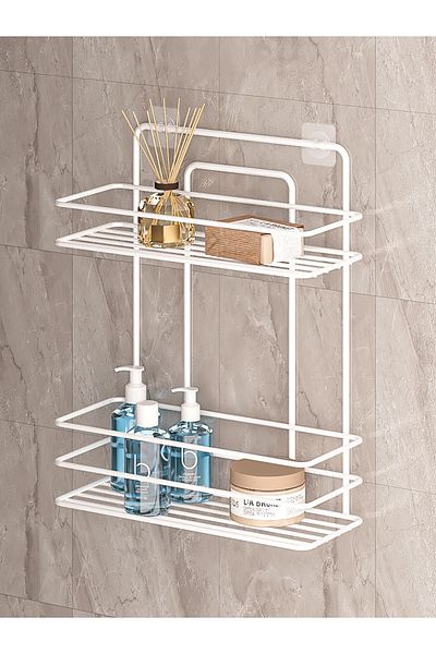 MultiStore Lifetime Stainless Wall Adhesive 2 Layer Bathroom Flat Shampoo Holder Organizer White Tş02
