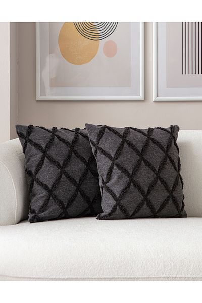 SWITA Husă de pernă din in negru - 43x43 Buline Decorative