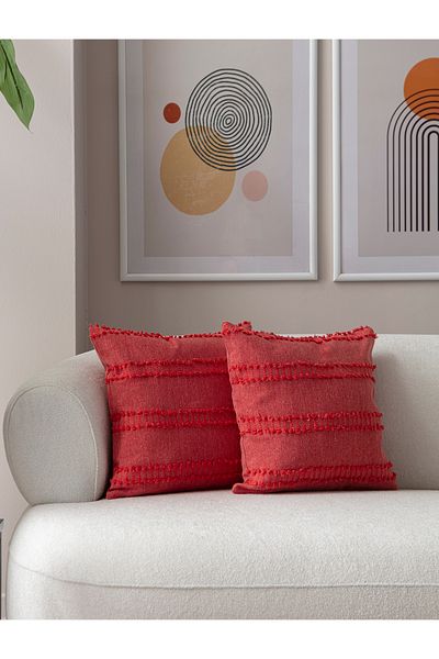 SWITA 43x43 Husă de pernă din in roz - Set de două buline decorative