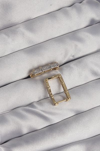 Skygo Gold Colored Brass Zircon Stone - Rectangular Model Seranay Earrings - TJ-BKP9117