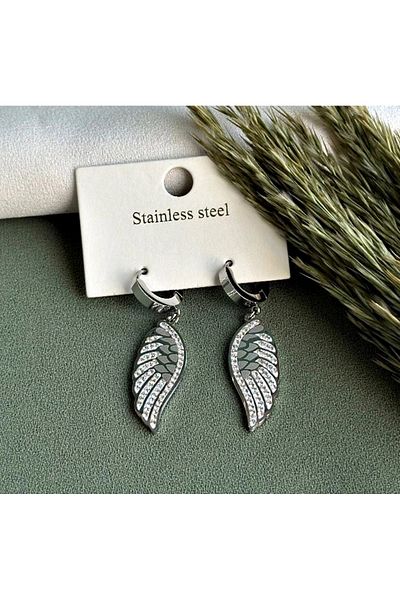 mos&more Steel Zircon Stone Angel Wing Design Women's Earrings