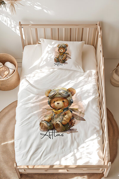 Lilabio %100 Pamuk Isme Özel Isimli Montessori Yatak Nevresim Takımı (100X200...