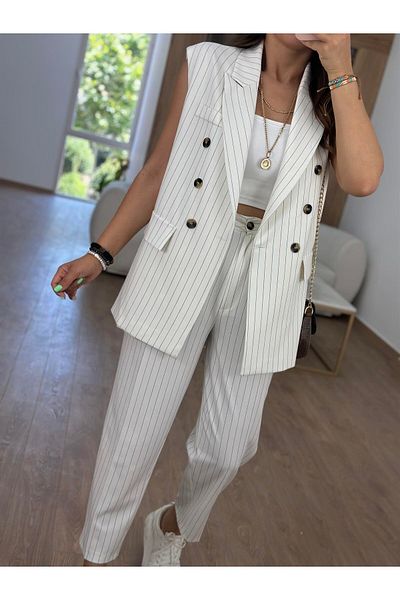 Trend Marfa Atlas Fabric Premium Size Sleeveless Jacket Vest Set with Pants