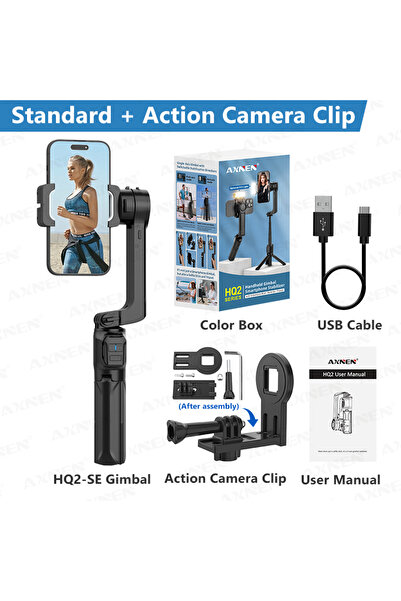 Choice أضف مشبك كاميرا الحركة AXNEN HQ2-SE، وهو مثبت جيمبال للهواتف الذكية، ومثبت تصوير محمول باليد للهواتف المحمولة.