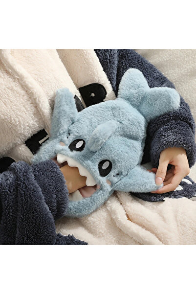 Choice حقيبة زجاجة ماء ساخن زرقاء محمولة على شكل سمكة قرش لطيفة من القطيفة لت...