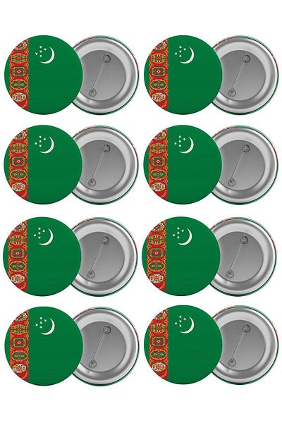 Saturn Turkmenistan Flag Bag Badge Set 8 Pieces Biggest Size 5.8cm Pin Brooch