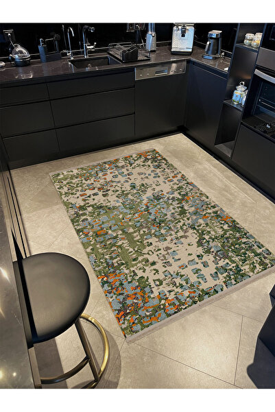 Rugs Modern Halı Melek Koleksiyonu Yeşil Mavi Bej Soyut Desenli Dokuma Taban ...