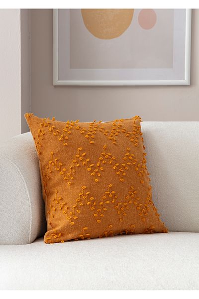 SWITA غطاء وسادة من الكتان المزخرف مقاس 43x43 بلون الخردل