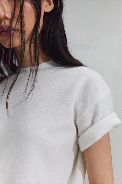 Suud Collection Ecru Robe Short Sleeve Sweater