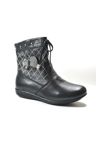 Onlo Ayakkabı Onlo Shoes OP.88 Γνήσιες Δερμάτινες Μαύρες Κοριτσίστικες Μπότες με φερμουάρ