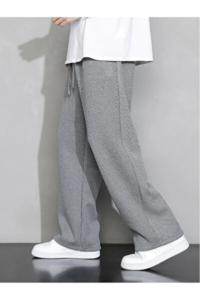 yx yustex sport Gri Düz Paça Baggy Kalıp Rahat Giyim Eşofman Altı