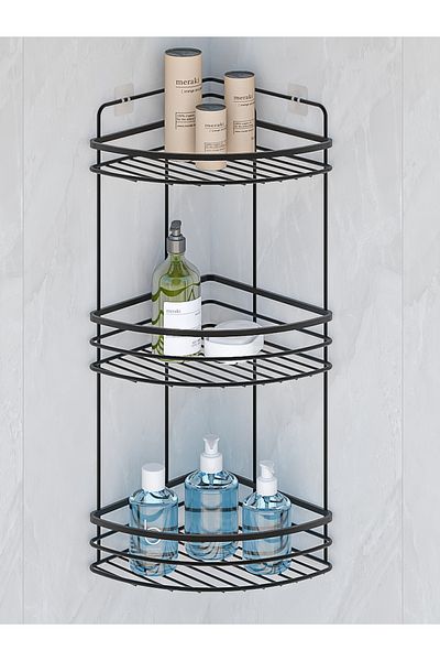 MultiStore Stainless Lifetime Bathroom Organizer - Shampoo Holder Black Lk03