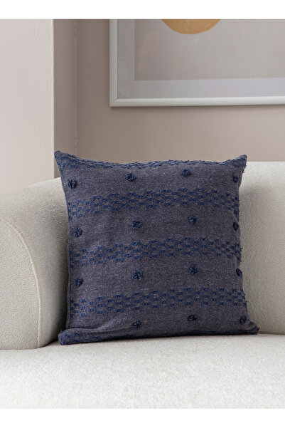 SWITA Односторонній декоративний чохол для подушки з льону з точковим візерунком 43x43, темно-синій