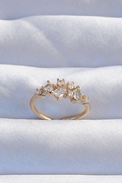 Skygo Brass Gold Zircon Stone Adjustable Ring - Drop Detailed Tj-byk3245