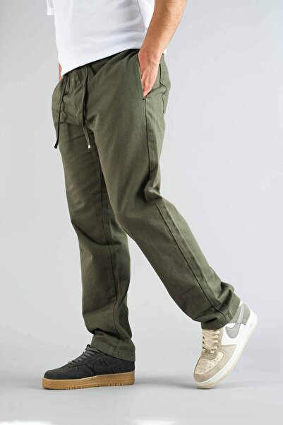 bombe Men's Khaki Comfortable Fit Bagy Belted Drawstring Canvas Jeans