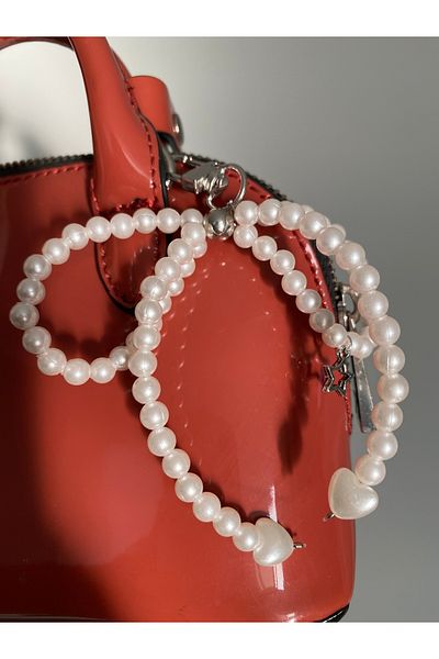 Pinky Lady Bag Charm with Coquette Pearls
