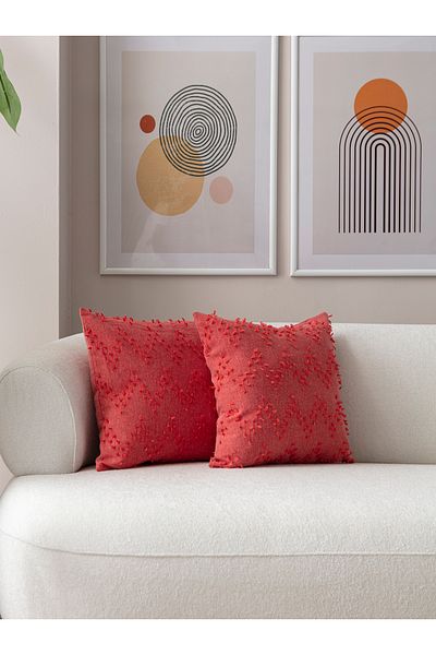 SWITA 43x43 Husă de pernă din in roz - Set de două buline decorative