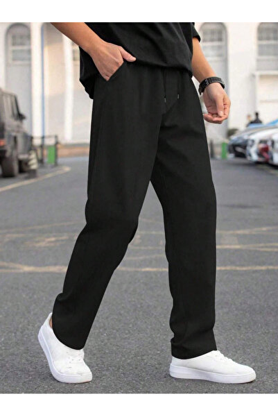 yx yustex sport Siyah Düz Paça Baggy Kalıp Rahat Giyim Eşofman Altı
