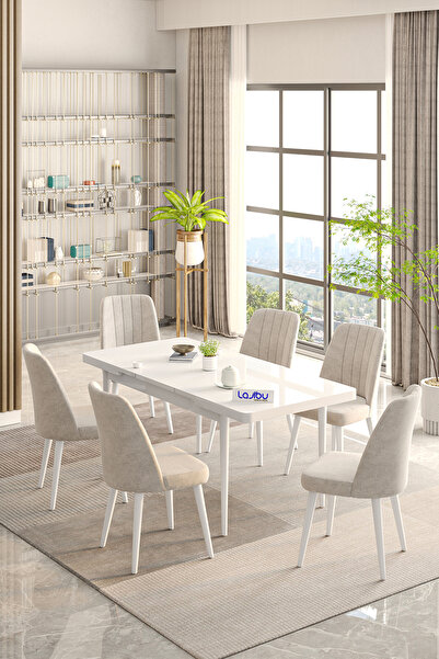 Lajibu Rex Serisi Beyaz 80x130 Açılır Yemek Masası , Yemek Masa Takımı  Metal...