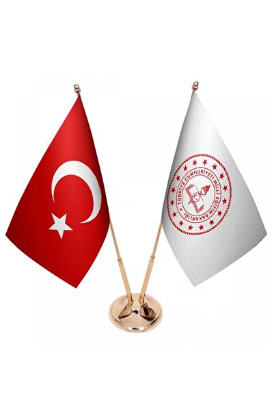 Saturn Masa Üstü Milli Eğitim Bakanlığı Bayrağı Türk Bayrağı İkili Pirinç Dir...